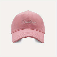 Distressed Peaked Cap Sunshade Outdoor Soft Top Washed Embroidery Curved Brim