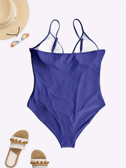 Solid Ruched V Neck One Piece Swimsuit