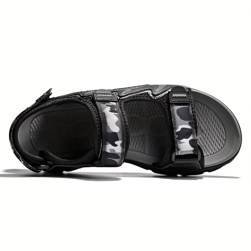 Men's Leather Hiking Sandals With Camo Print