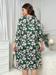 Nightdress Women's Floral Print Three Quarter Sleeve