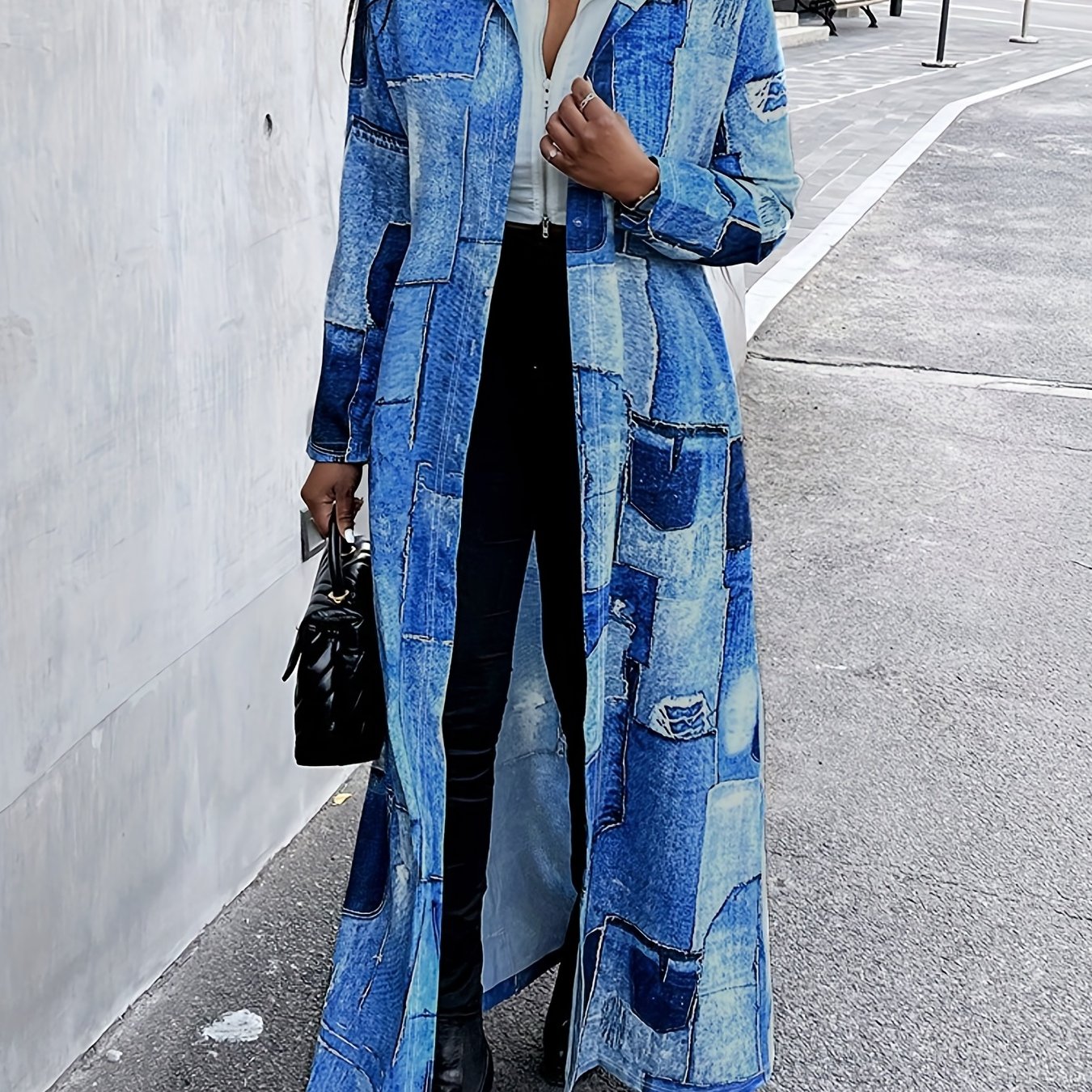 Patchwork Graphic Print Jacket Open Front Outerwear