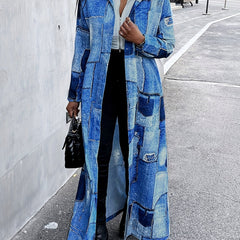 Patchwork Graphic Print Jacket Open Front Outerwear