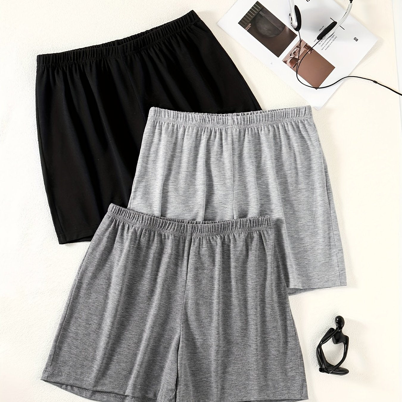 3pcs Solid Biker Shorts for Women Spring & Summer