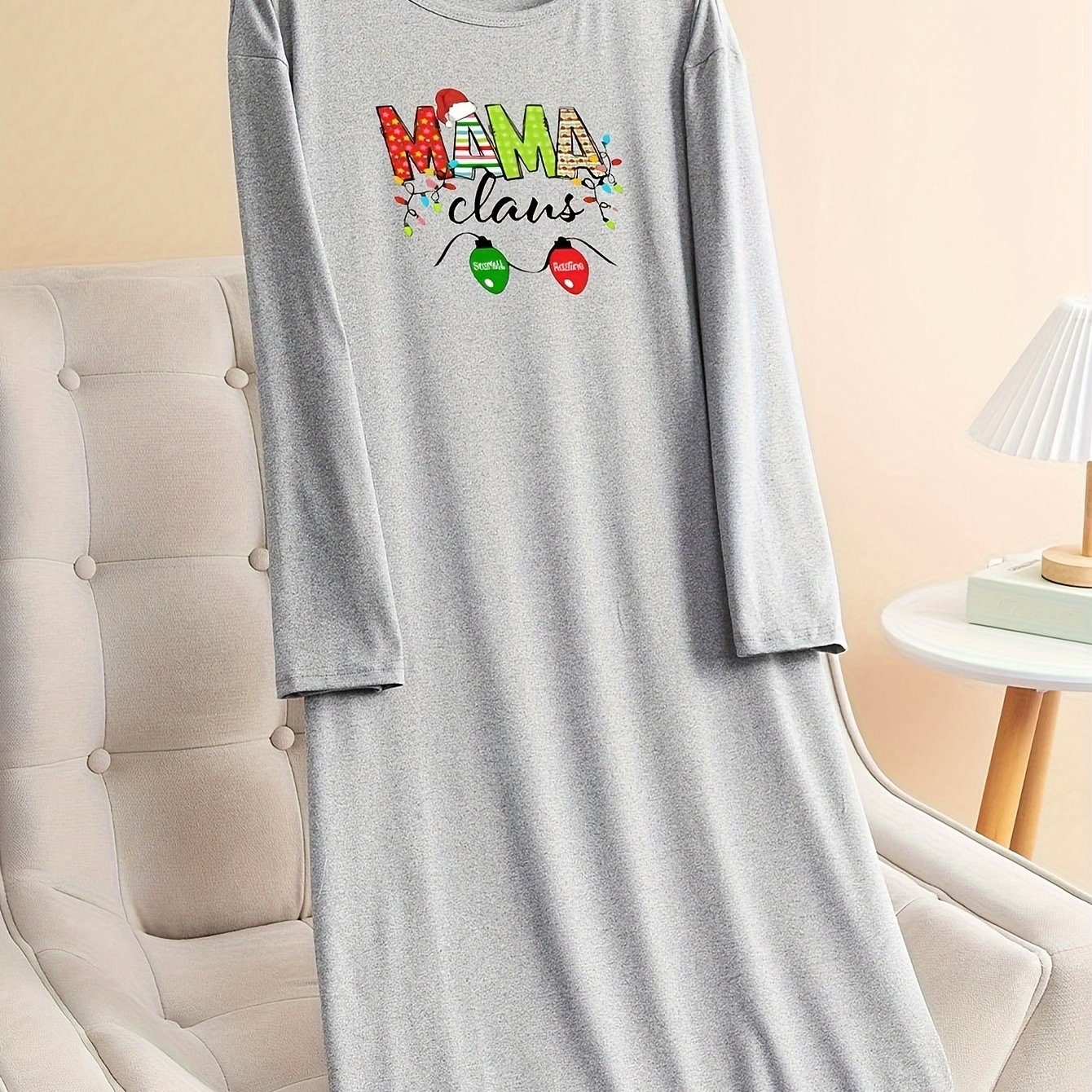 Christmas Lounge Dress Women's Plus Bell & Letter Graphic Long