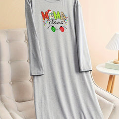 Christmas Lounge Dress Women's Plus Bell & Letter Graphic Long