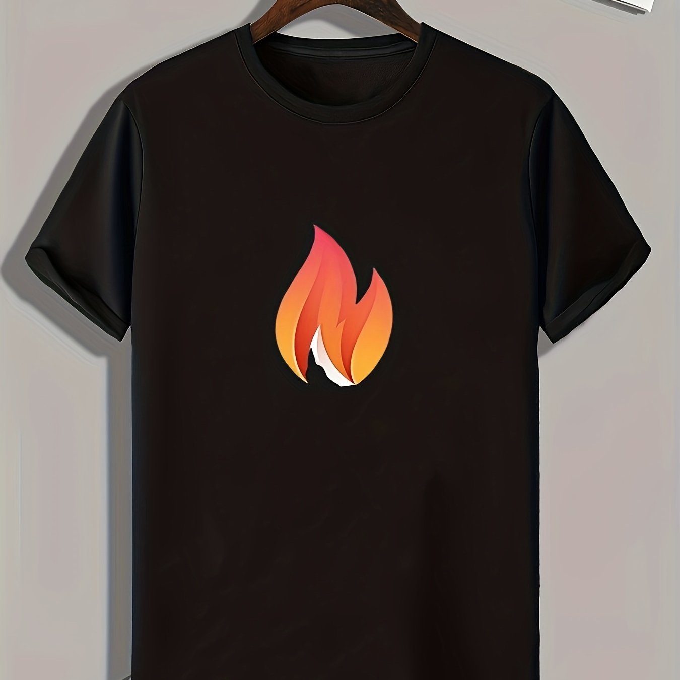 Flame Print Men's Graphic T-shirt for Summer
