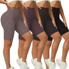 High Waist Biker Shorts Women's Activewear Solid Color Sports Shorts