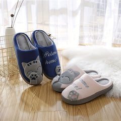 Cat Cartoon Plush Slippers Cozy Closed Toe Flat Fuzzy Indoor Shoes