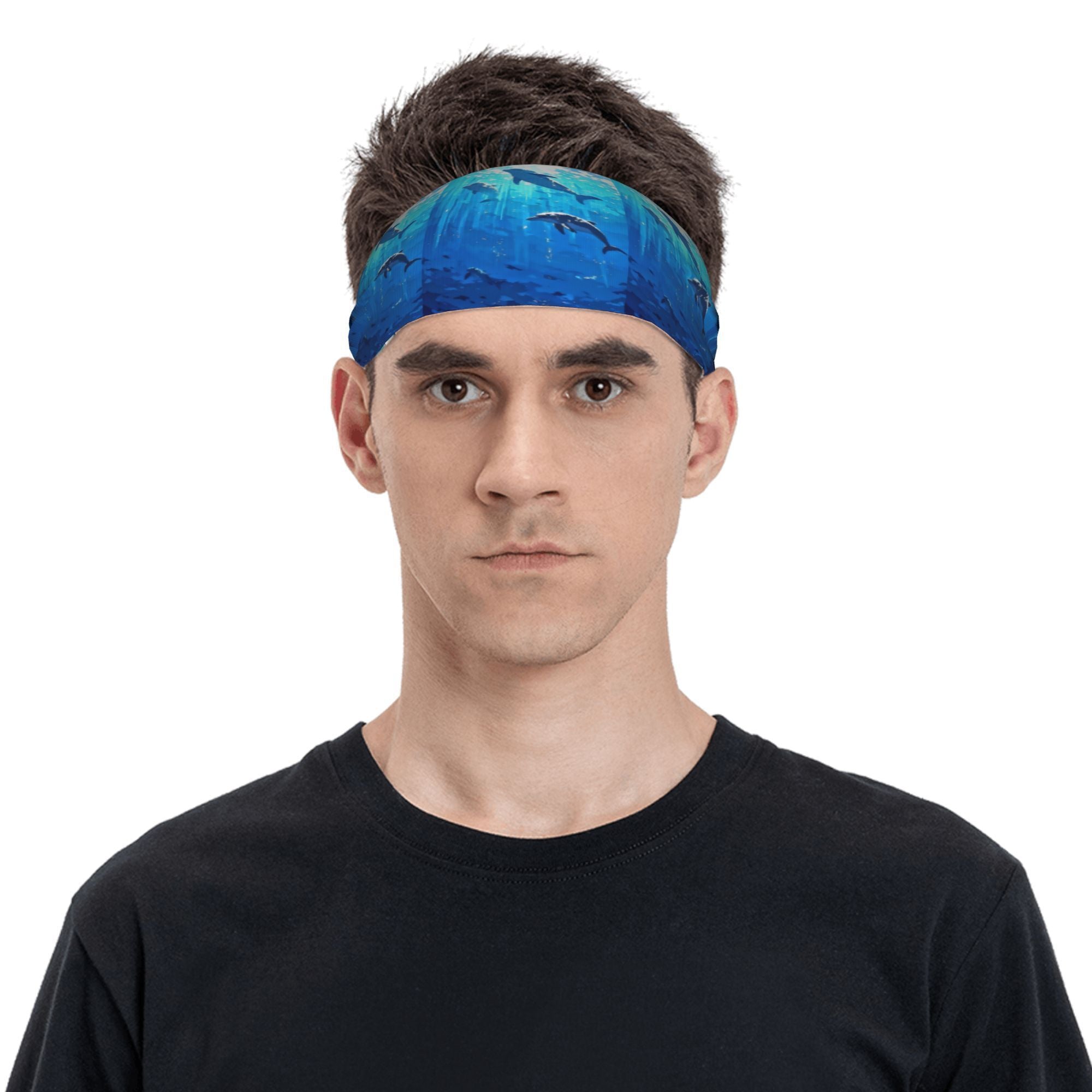 Dolphin Print Unisex Sports Headband Sweat Wicking Stretchy Polyester