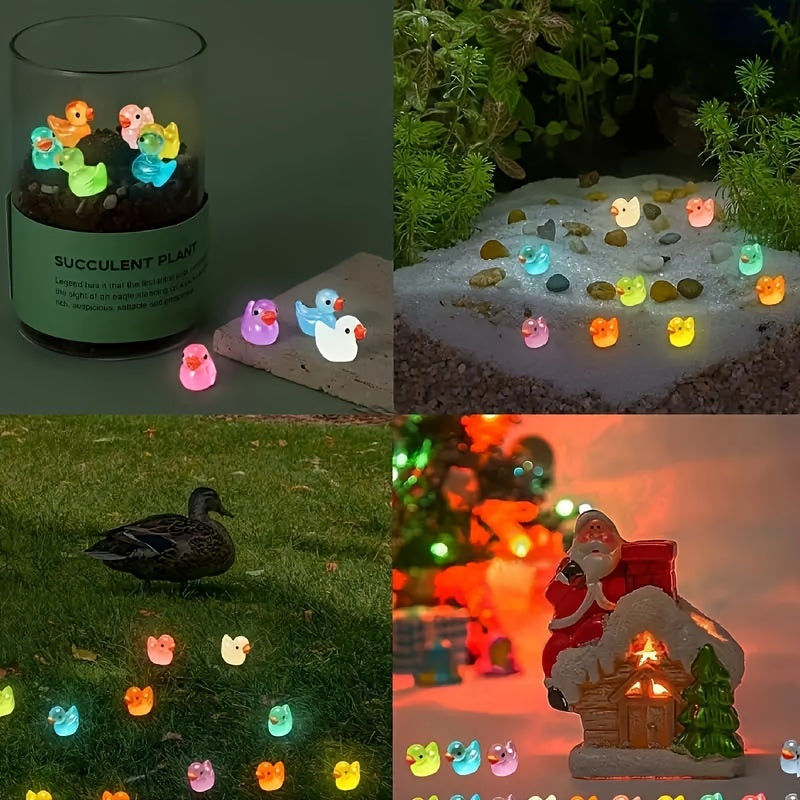 55pcs Mini Glowing Resin Duck Statue Micro Animal Garden Decoration
