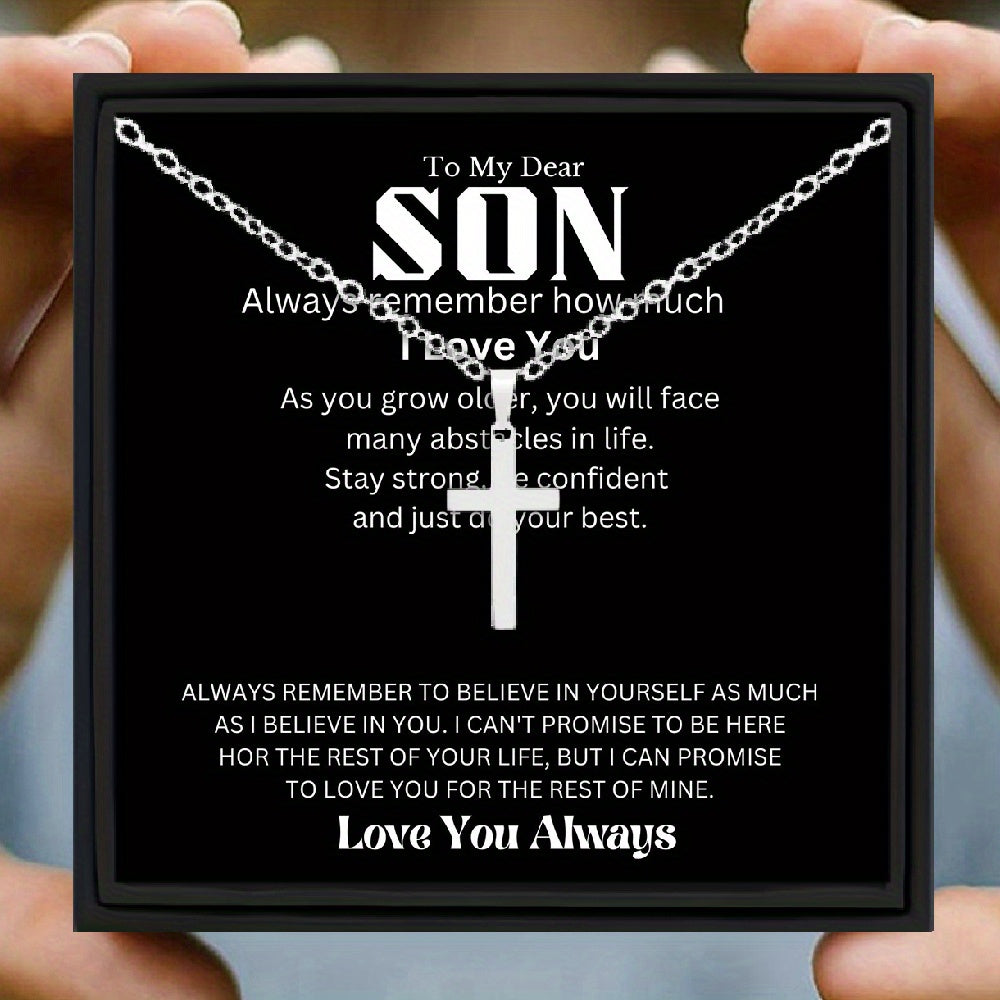 Son Cross Necklace - Stainless Steel Birthday Gift for Teen Boys