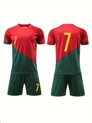 Quick Dry Football 7 Kids Boys Soccer Jersey & Shorts Set
