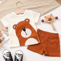 2pcs Baby Boys Bear Embroidery T-shirt & Shorts Set Clothes