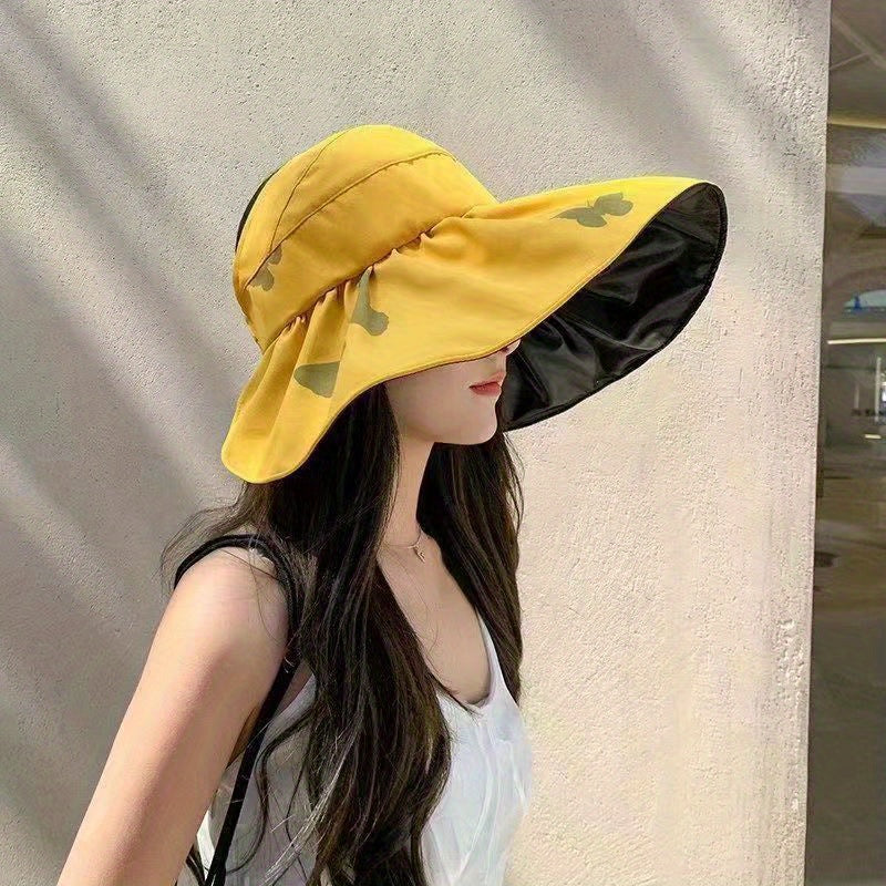 Butterfly Printed Ponytail Visor Hat UV Protection Sun Hat For Women