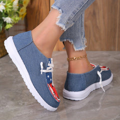 Women's American Flag Boat Shoes Lace Up Flats Low Top Patriotic Sneakers