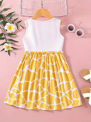 Girls Summer Floral Printing Dress Sleeveless Cartoon Giraffe Print 1-6 Yrs