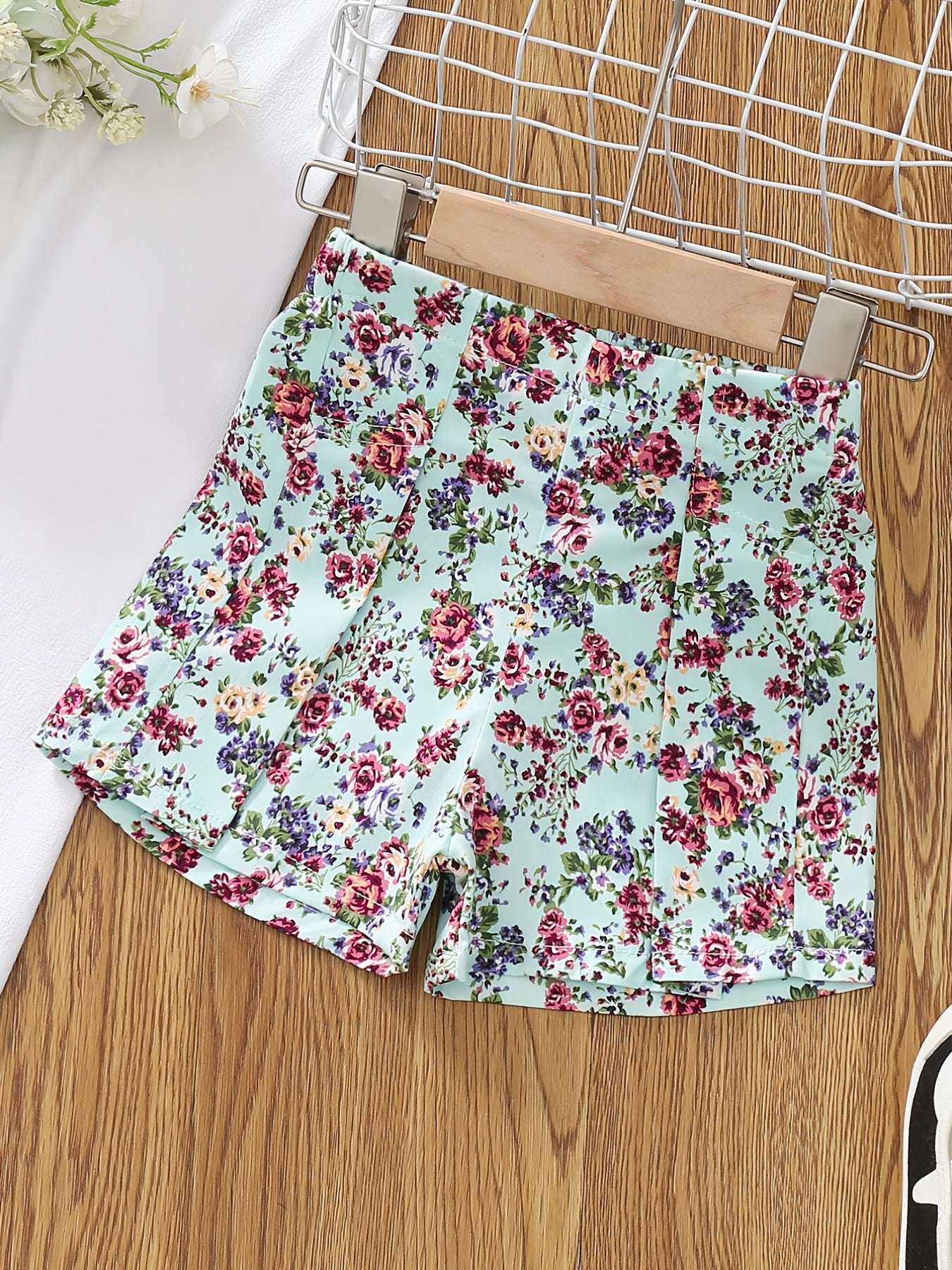 Girls Cotton Floral Elastic Waist Shorts Kids Summer Clothes