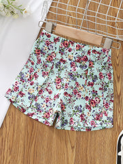 Girls Cotton Floral Elastic Waist Shorts Kids Summer Clothes