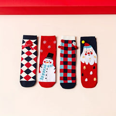 4 Pairs Cartoon Christmas Print Crew Socks Women's Stockings