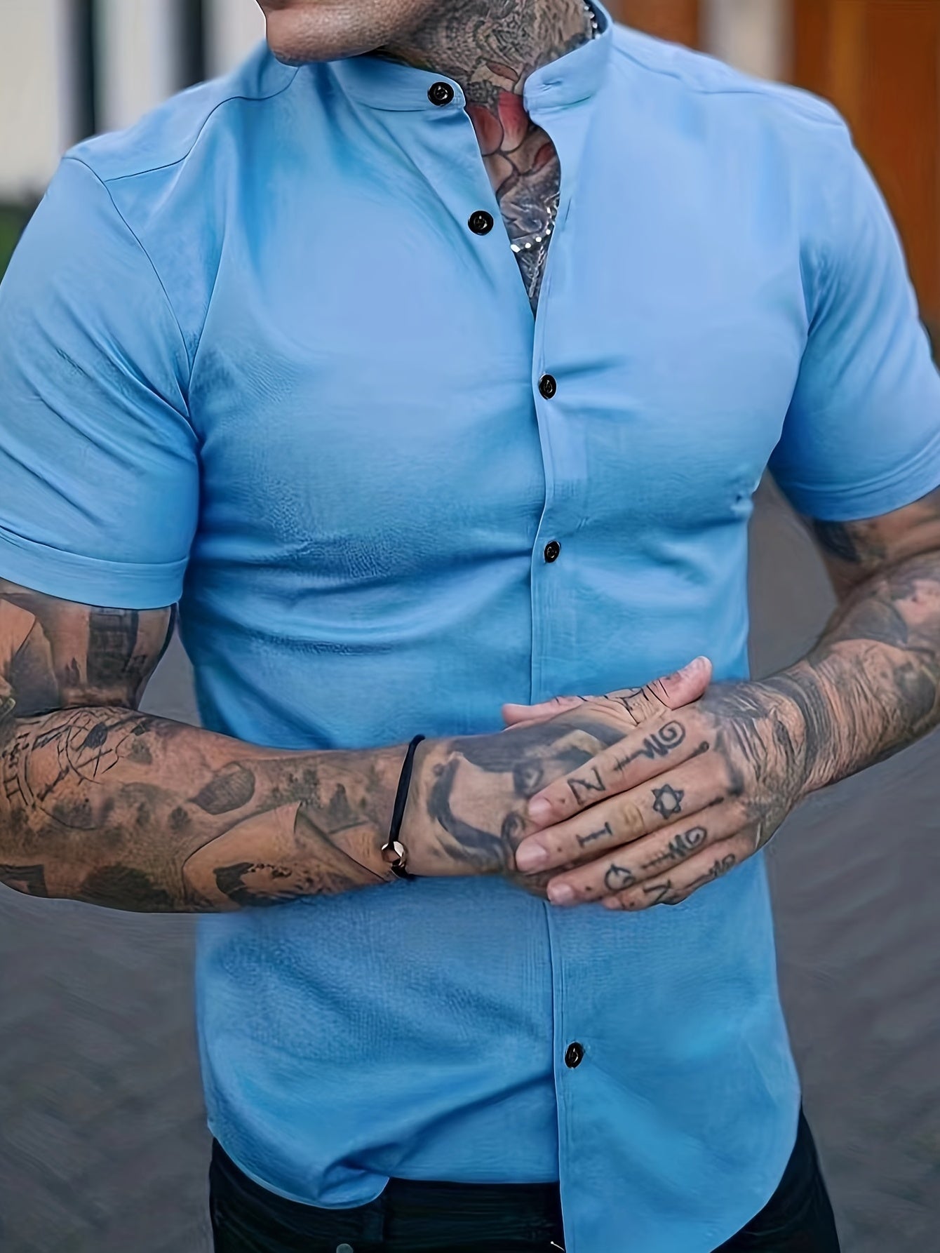 Solid Men's Casual Short Sleeve Shirt Summer Tops