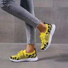 Leopard Pattern Breathable Sneakers Low Wedge Casual Sporty Shoes