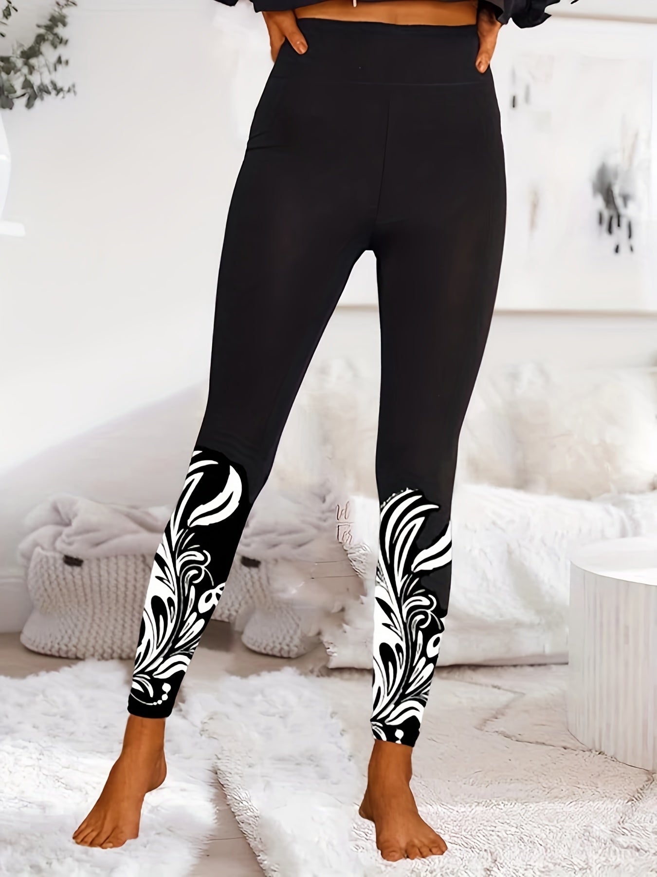 Plus Floral Print High Rise Stretch Fitness Leggings