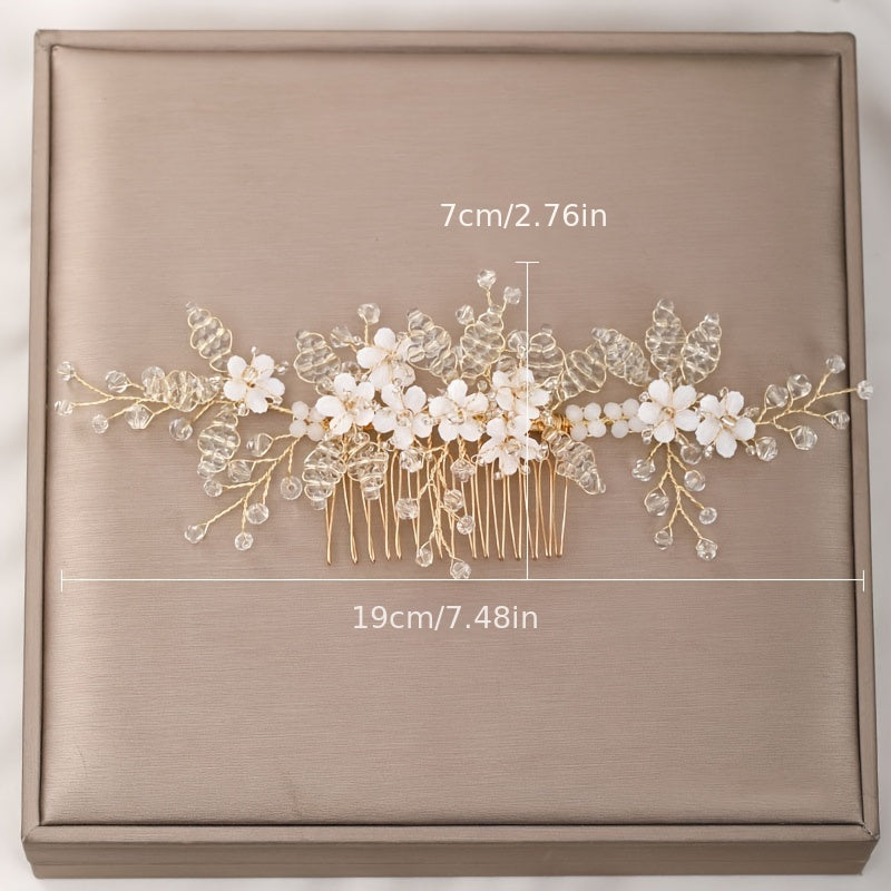 Golden Hair Comb Bridal Wedding Hair Accessories Floral Rhinestones
