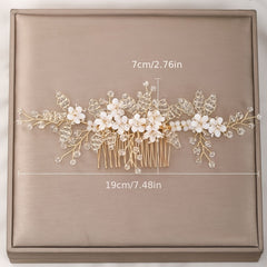 Golden Hair Comb Bridal Wedding Hair Accessories Floral Rhinestones