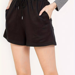 Solid Wide Leg Drawstring Shorts for Women