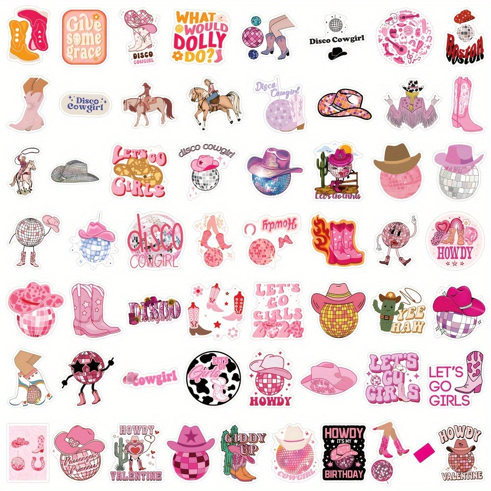 55pcs Disco Cowgirl Sticker Pack - Cowboy & Western Themed Vinyl Decals