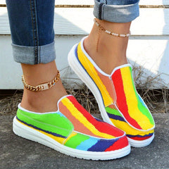 Striped Print Canvas Platform Shoes Slip on Slippers