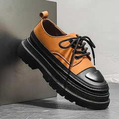 Men's Lace Up PU Leather Platform Sneakers Vintage Casual Shoes