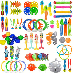 Diving Pool Toy Set - Underwater Swim Pool Games - Beach Dive Sticks Rings
