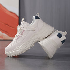 Women's Chunky Faux Leather Sneakers for Outdoor Sports