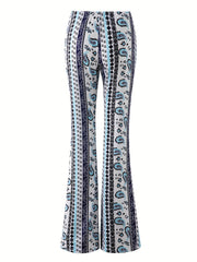 Paisley Print Slim Stretchy Waist Pants Sexy Flare Pants