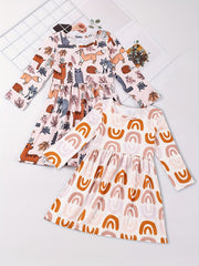 Girls Allover Print Long Sleeve Casual Dress Spring Fall Random Print