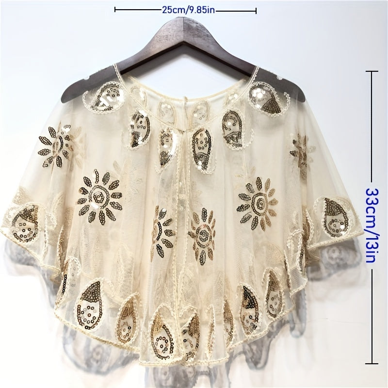 Sunflower Embroidery Shawl Sequin Decor Cape Women Glitter Scarf