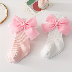 2 Pairs Kids Bowknot Socks Breathable Comfy Pantyhose 0-10 Years
