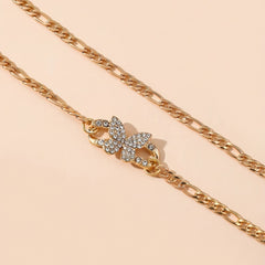 Rhinestone Butterfly Waist Chain Silver Metal Belt