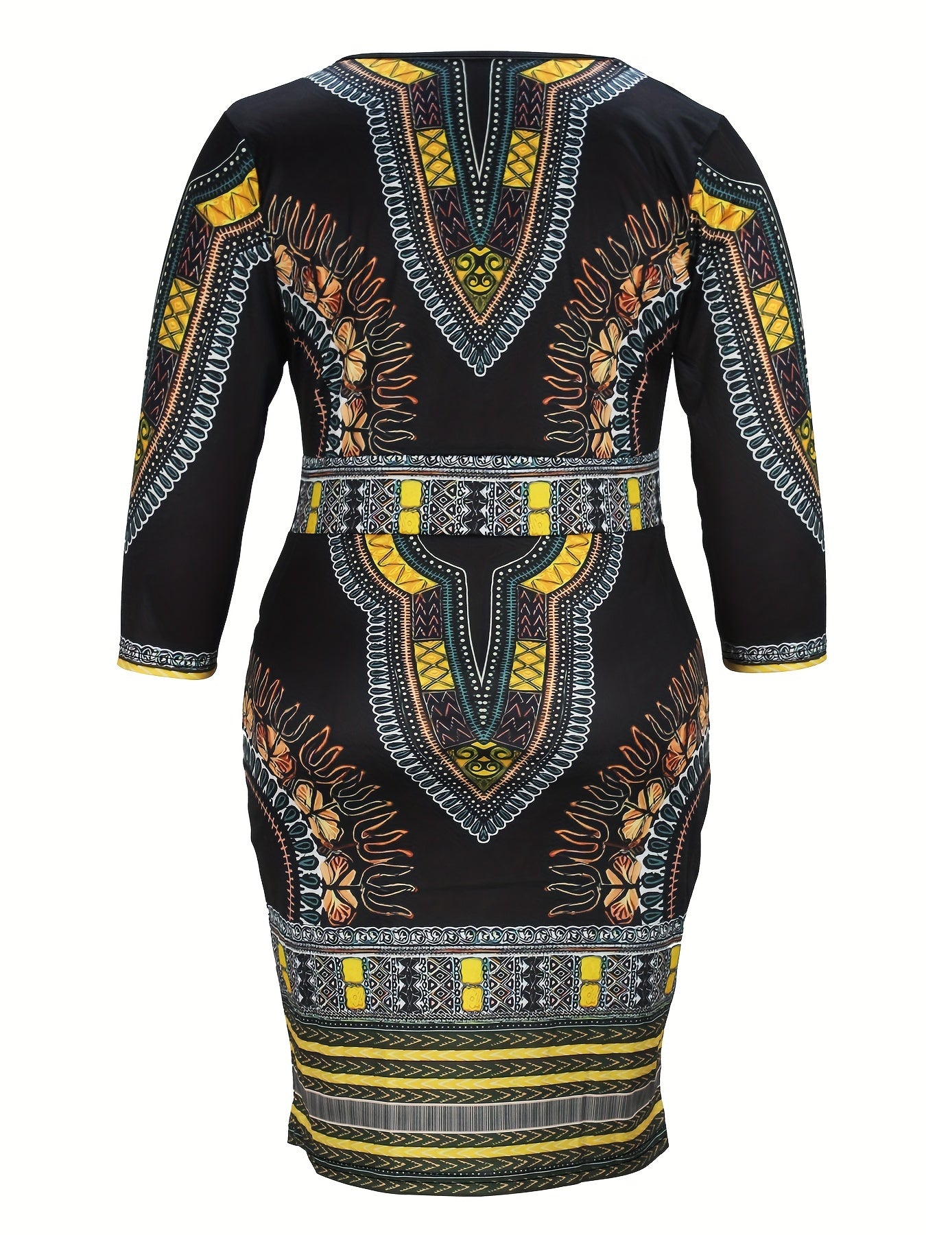Tribal Print Surplice Neck Bodycon Midi Dress