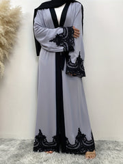 Women's Plus Floral Embroidered Abaya Dress With Belt