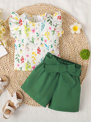 Baby Girl Floral Printed Blouse & Solid Shorts Set