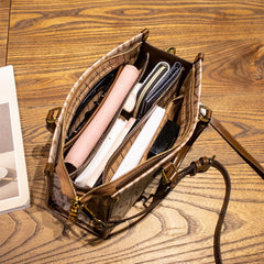 Beige Split Leather Tote Bag with VIKING Print Removable Strap Zipper Closure