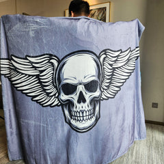 Skull Print Throw Blanket Cozy Flannel Casual Blanket for Camping Sofa