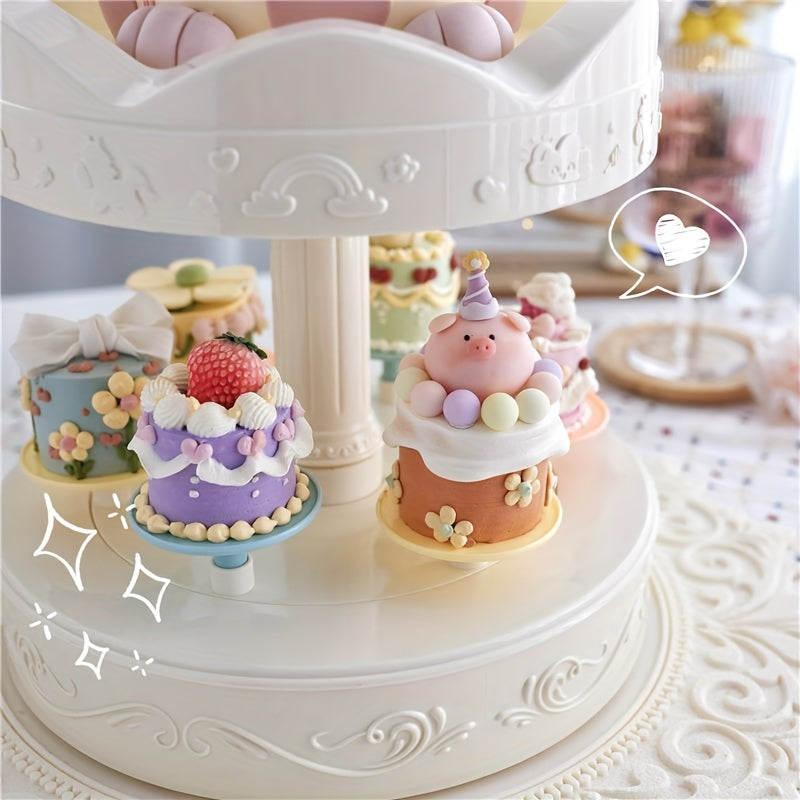 Rotating Wooden Horse Cake Display Table Birthday Party Swing Plate