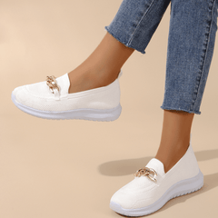 Women's Chain Decor Sneakers Breathable Knit Slip On Shoes Low Top Walking Shoes