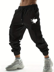 Heart Pattern Drawstring Cargo Pants Men's Joggers