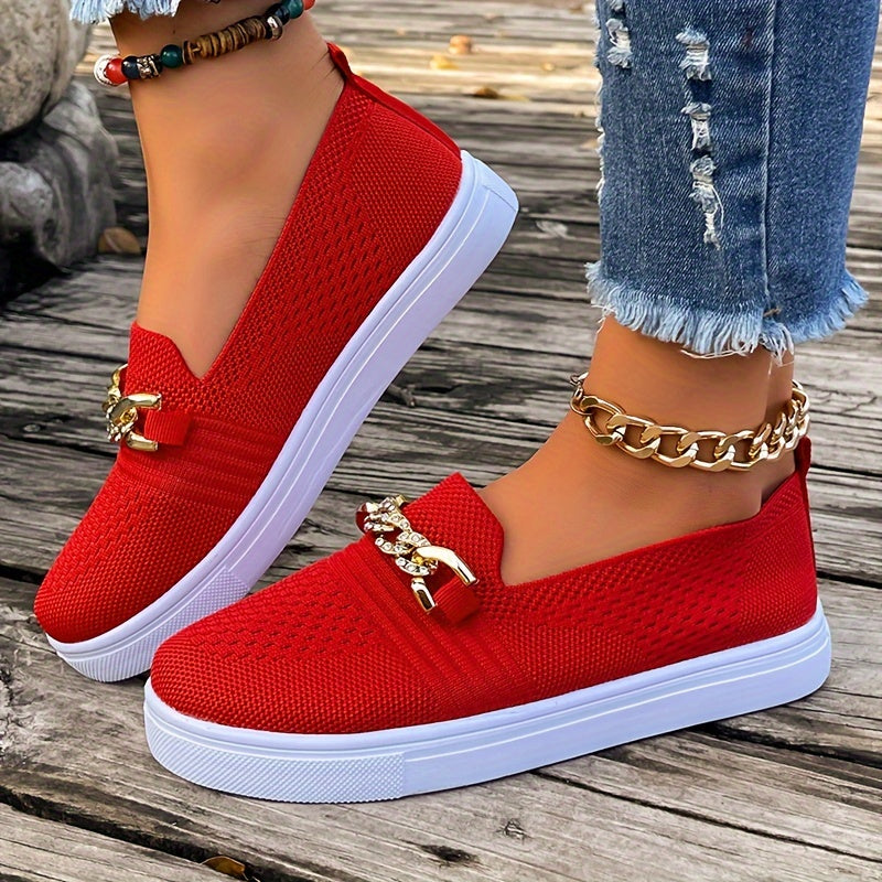 Women's Chain Decor Walking Shoes Round Toe Comfy Sports Sneakers
