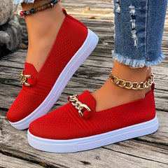 Women's Chain Decor Walking Shoes Round Toe Comfy Sports Sneakers