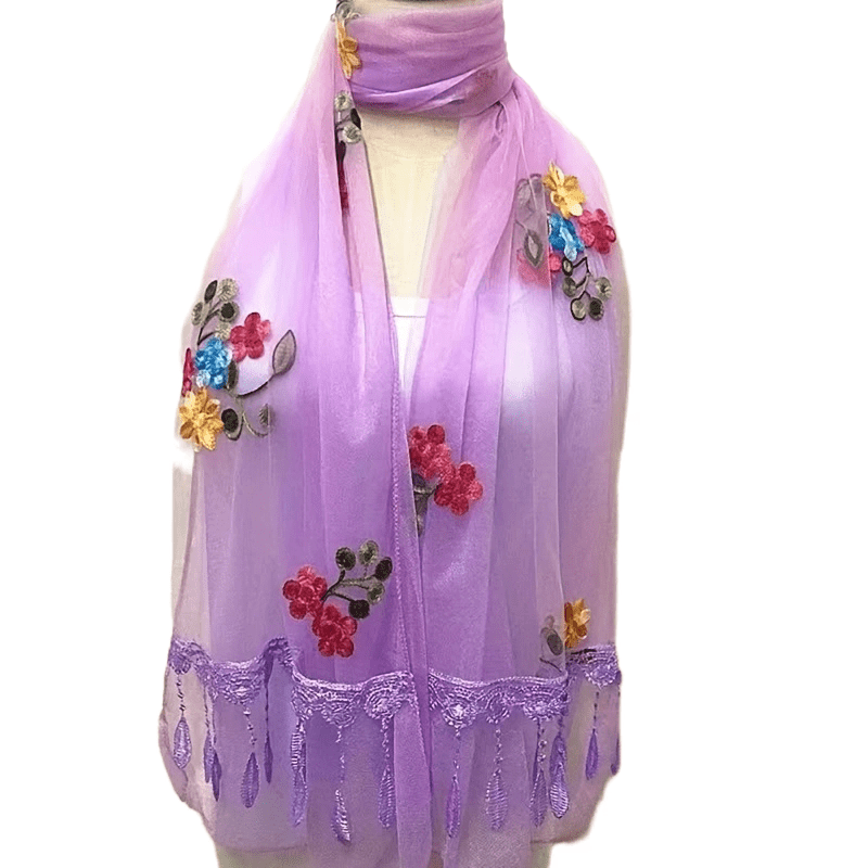 Lace Tassel Double Layer Gauze Scarf Embroidered Thin Shawl